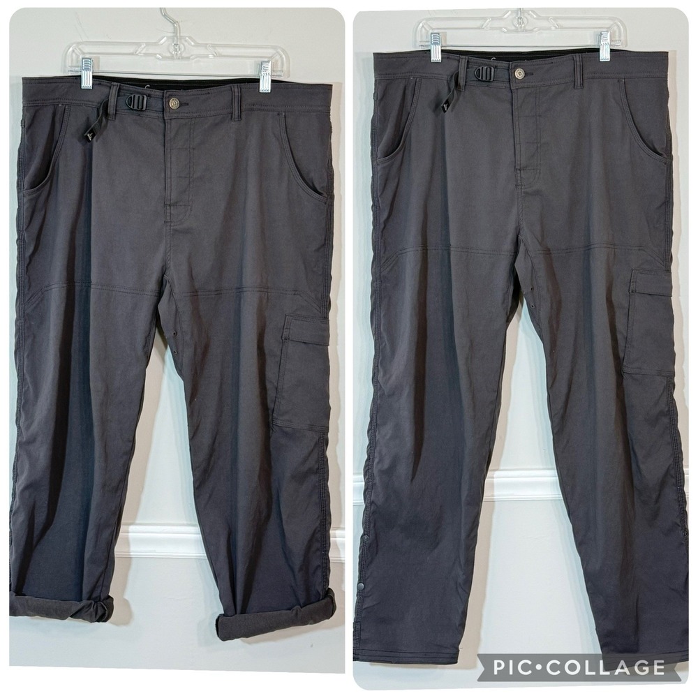 PrAna Pants Mens XXL 32L Charcoal Zion Roll-Up Leg Camping Hiking Outdoors